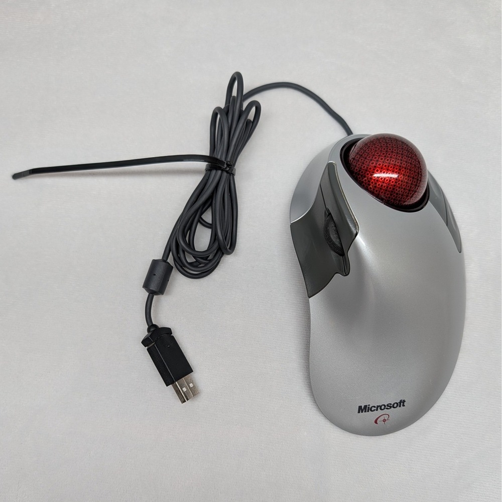 Microsoft Trackball Explorer 1.0 Wired Optical Mouse Silver Red X08-70390